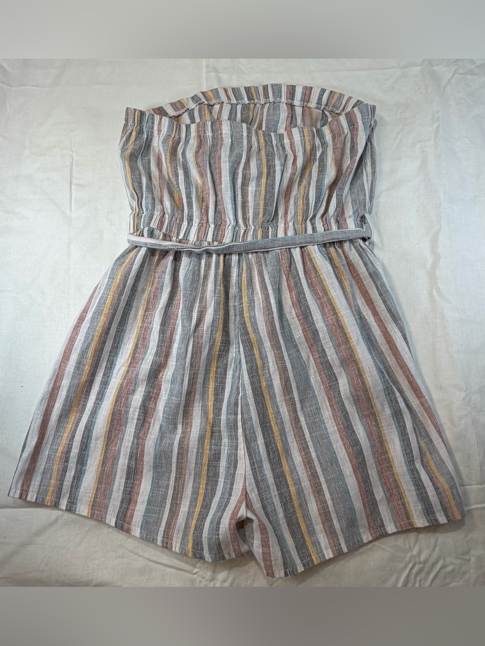 Derek Heart Strapless Romper with Pastel Stripes - Picture 2 of 8